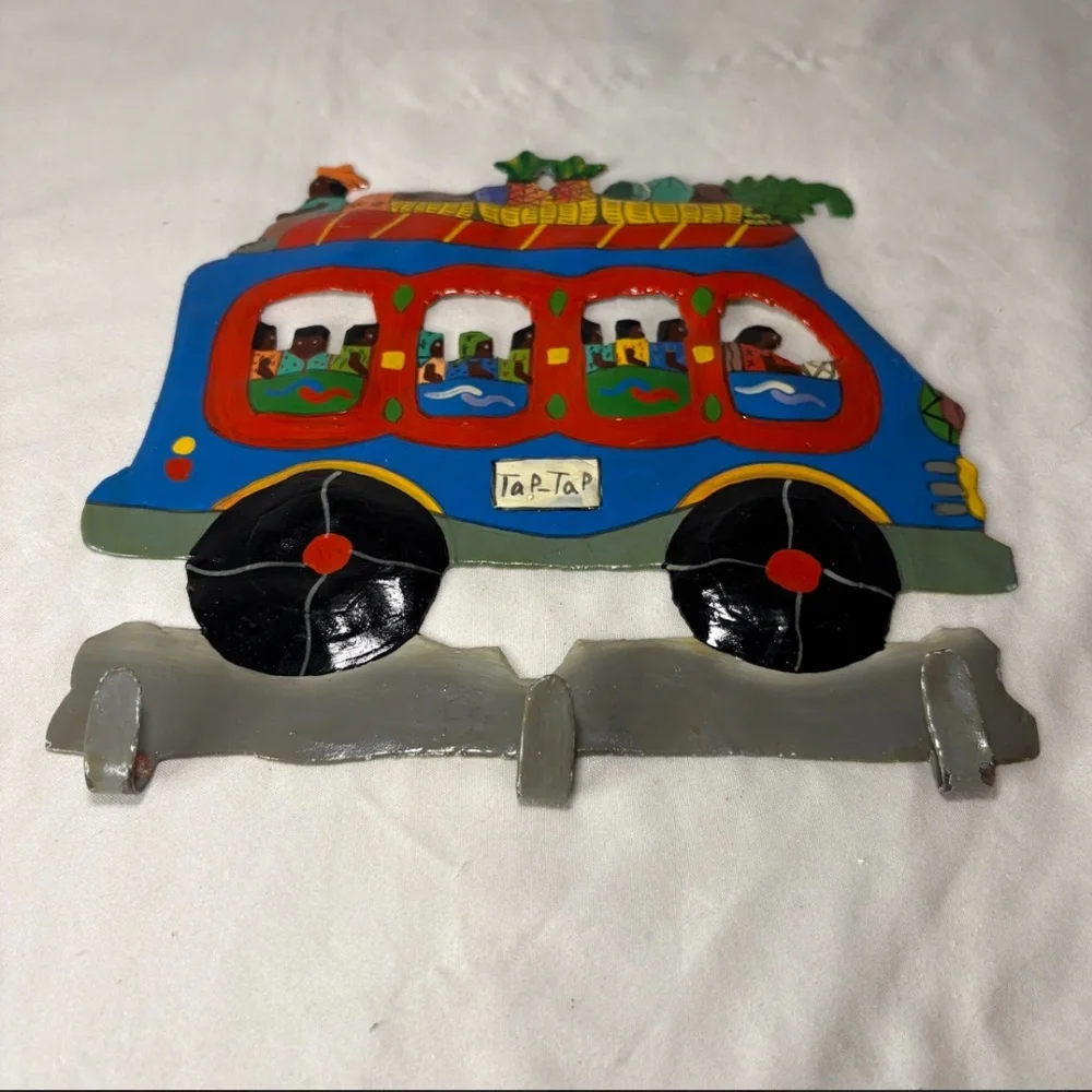 Vintage Handmade Tap Tap Bus Scrap Metal Wall Decor Haitian Folk Art Hanger